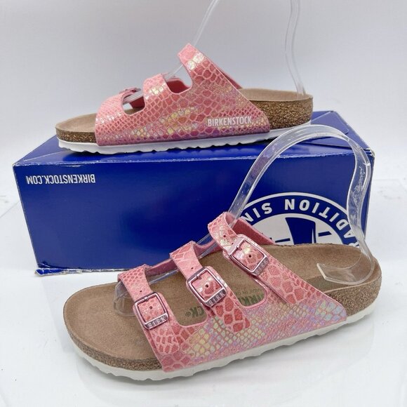 Birkenstock Florida Sandals Vegan Shiny Snake Rose Birko- Flor EU 36 US 5- 5.5 - Picture 3 of 11